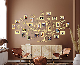 Dekorácie - Drevený strom rodiny – Arbor Hereditas (Zlatá, 5 rámikov) - 16300545_