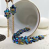 Sady šperkov - Modrý náramok a náušnice - 16301553_
