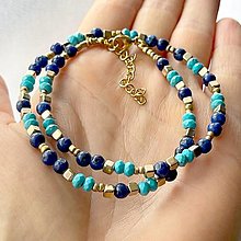 Náhrdelníky - Luxury Tyrkenite and Lapis Lazuli Necklace Stainless Steel / Náhrdelník tyrkenit, lazurit, oceľ E008 - 16305993_