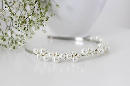 Svadobná perlová čelenka Olívia (Strieborná 02)