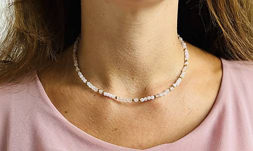 Luxury Rose Quartz Necklace Stainless Steel / Náhrdelník ruženín, oceľ E008