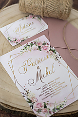 Papiernictvo - Svadobné oznámenie - Ružový kvet & zlatá potlač (Pozvánka ku stolu 9x5cm) - 16308333_