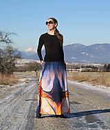 Sukne - Dlhá úpletová sukňa oranžovo-modrý abstrakt - 16307543_