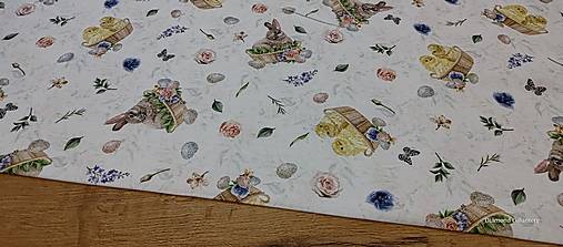 Textil - Bavlna režná -Zajačik s kuriatkami - cena za 10 centimetrov - 16311864_