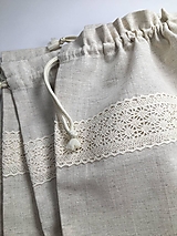 Úžitkový textil - ľanové vrecká s béžovou krajkou - 16311519_