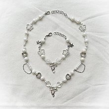 Sady šperkov - Biely náhrdelník s náramkom - 16312763_