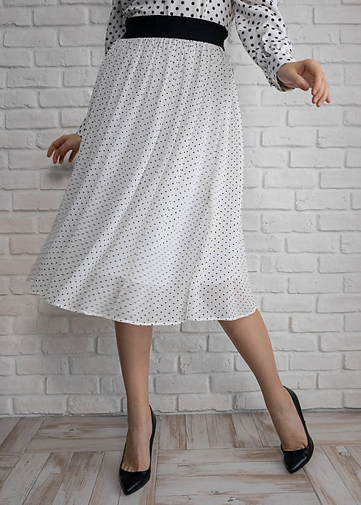Biela bodkovaná šifónová sukňa