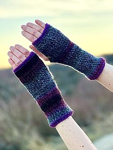 Rukavice - Viacfarebné bezprstové rukavice s fialovým lemom - 16314483_