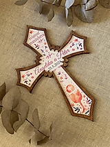 Dekorácie - Drevený krížik s menami a dátumom svadby, KVIETKY - 16314752_