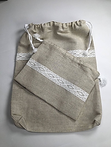 Úžitkový textil - ľanové vrecká s krajkou sada 2 kusy (Biela) - 16313628_