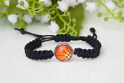 Detské doplnky - Šnúrkový náramok detský - Basketball čierna - 16315582_