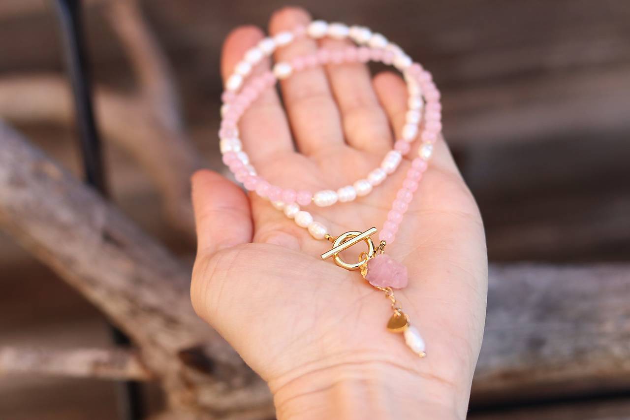 Náhrdelník - prírodné perly a ruženín
