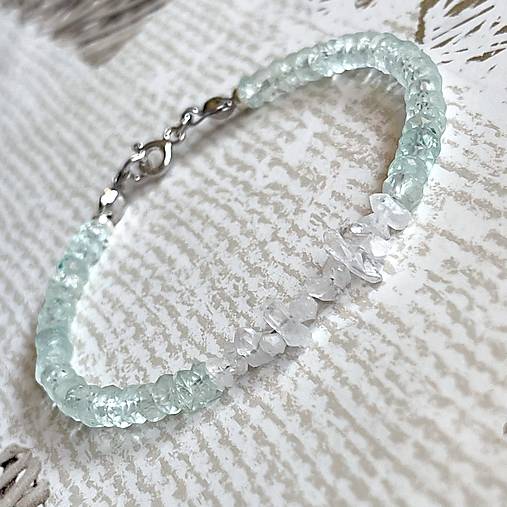 Herkimer Diamond Aquamarine Bracelet AG925 RH Plated / Náramok Herkimer diamant, akvamarín A0023