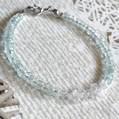 Herkimer Diamond Aquamarine Bracelet AG925 RH Plated / Náramok Herkimer diamant, akvamarín A0023