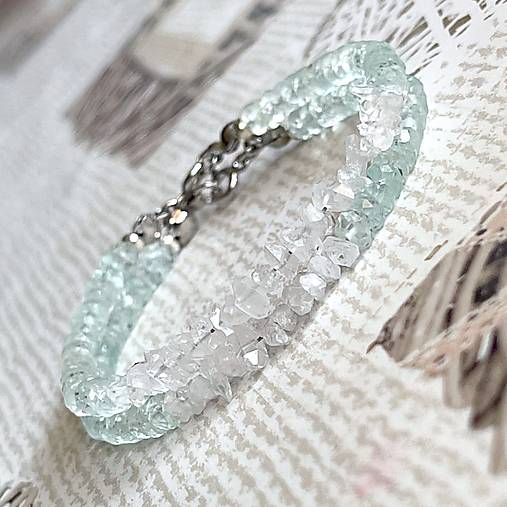 Herkimer Diamond Aquamarine Bracelet AG925 RH Plated / Náramok Herkimer diamant, akvamarín A0023