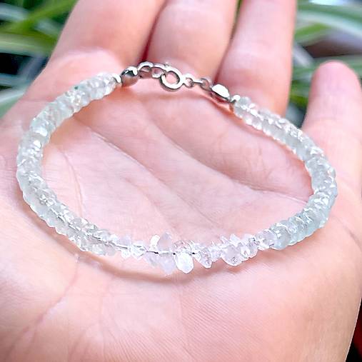 Herkimer Diamond Aquamarine Bracelet AG925 RH Plated / Náramok Herkimer diamant, akvamarín A0023