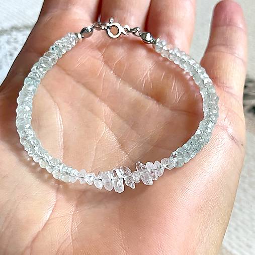 Herkimer Diamond Aquamarine Bracelet AG925 RH Plated / Náramok Herkimer diamant, akvamarín A0023