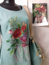 Šaty - Ľanové maľované šaty " Kytica ruží " - 16317134_