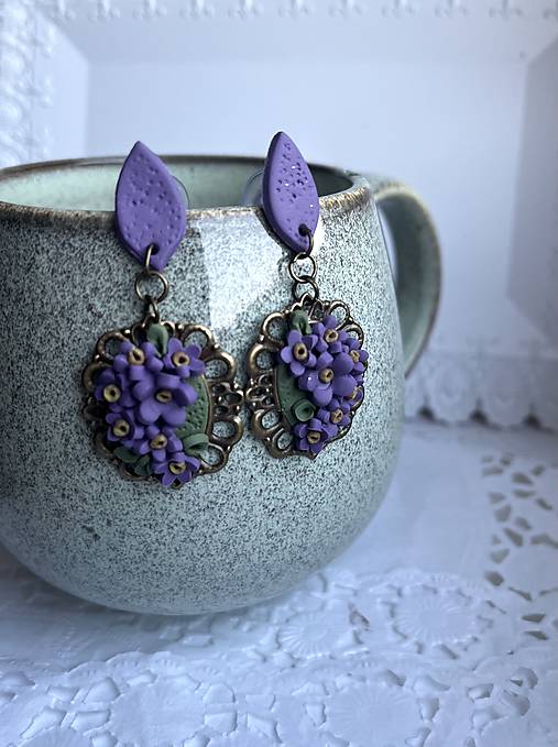 Náušnice - Fialky *vintage* - 16316497_