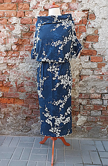 Šaty - Dlouhé šaty - květy na tmavě modré, velikost L - VELKÝ VÝPRODEJ - 16317712_