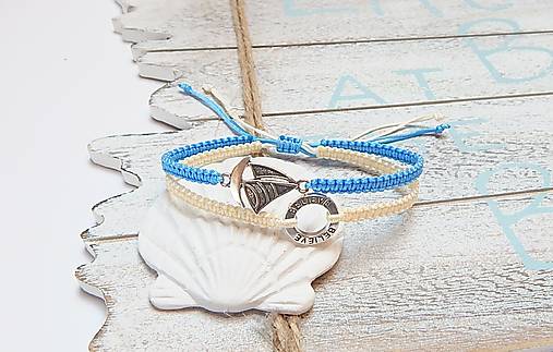 Náramky - Pletený náramok - dvojitý s plachetnicou a kruhom BELIEVE - 16316805_