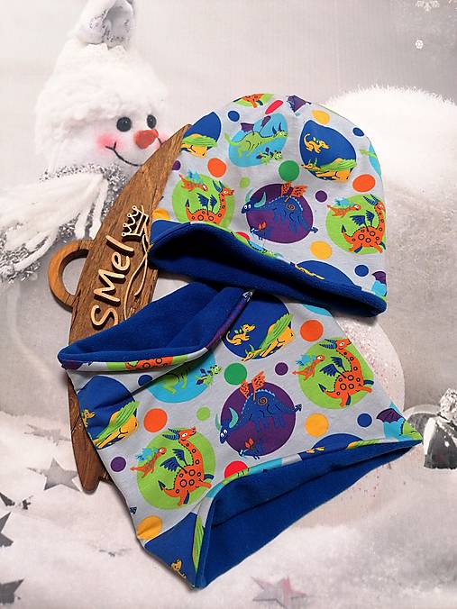 Detské súpravy - Chlapčenský zimný setík veselé draky  - 16320768_