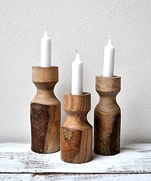 Svietidlá a sviečky - Drevené svietniky -natur-sada 3 kusy - 16321925_