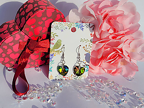 Sady šperkov - Šperky s viacfarebnými sklenenými srdiečkami (Náušnice (žlto-zeleno-modré)) - 16321204_