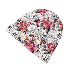 Detské čiapky - Obojstranná detská čiapka - flowers pink - 16323435_