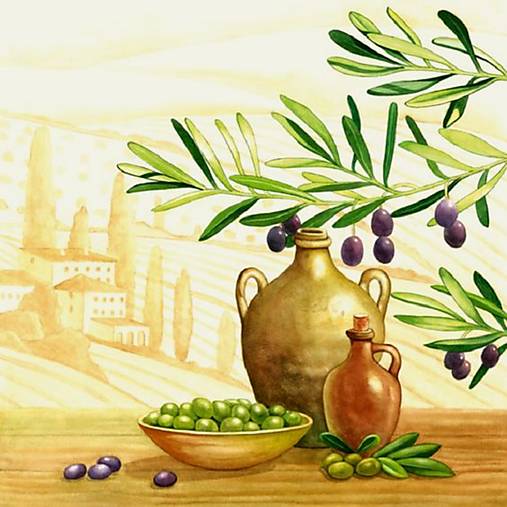 Papier - Servítka Olivy a džbány 4ks (S319) - 16325612_