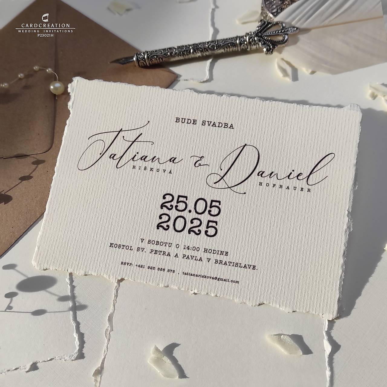 originálne svadobné oznámenie P23021H, ručne trhané