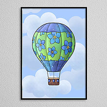 Grafika - Teplovzdušný balón floral - nezábudky - 16324035_
