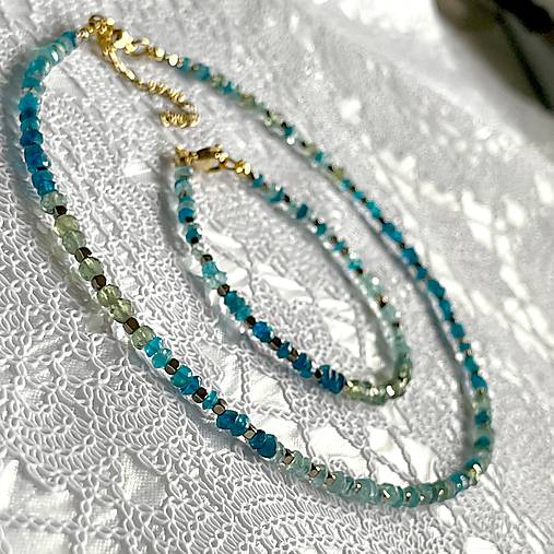 Luxury Apatite Set Stainless Steel / Set náhrdelníka a náramku tieňovaný apatit E008