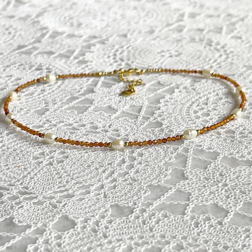 Luxury Garnet Hessonite and Pearls Set Stainless Steel / Set náhrdelníka a náramku granát, perly  E008