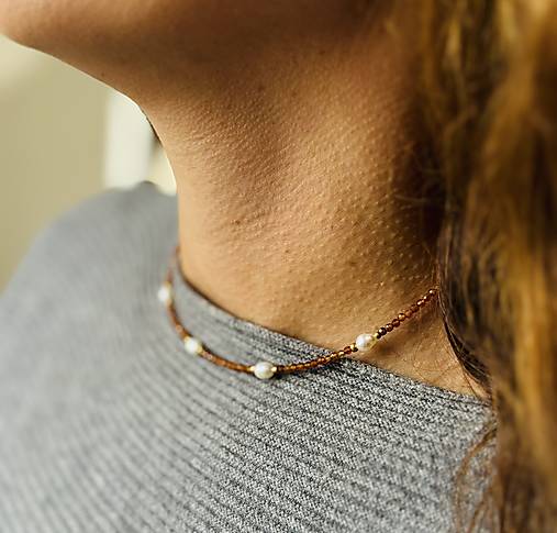 Luxury Garnet Hessonite and Pearls Set Stainless Steel / Set náhrdelníka a náramku granát, perly  E008