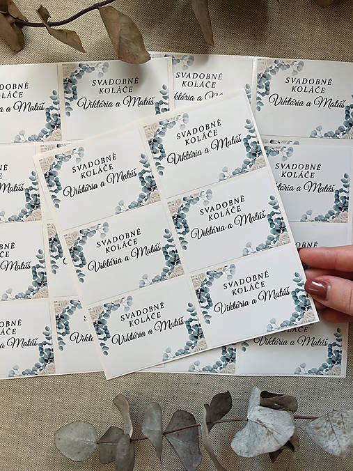 Úložné priestory & Organizácia - Nálepka Svadobná eukalyptus + ruže - 16328065_