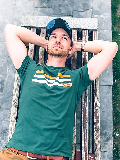 Pánske oblečenie - NOPE. BYE. - Pánske tričko s tromi pásmi a nápisom - 16327048_