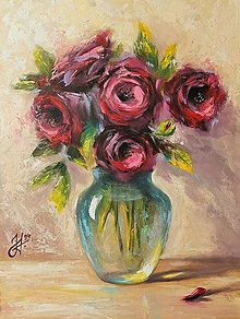 Obrazy - Obraz "Bordové ruže"-olejomaľba, 30x40 cm - 16326805_