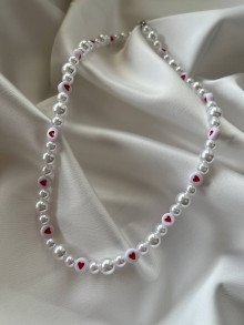 Prstene - valentínska kolekcia (perlový srdiečkový náhrdelník (nehrdzavejúca oceľ)) - 16328557_