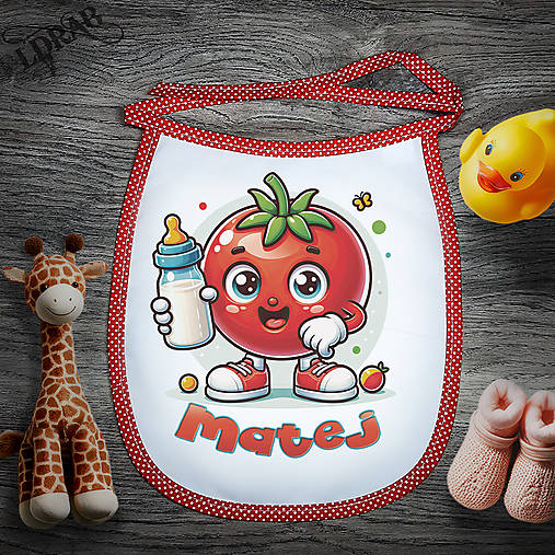 Detské doplnky - Podbradník s menom dieťaťa - Ovocie/zelenina (Paradajka) - 16328647_