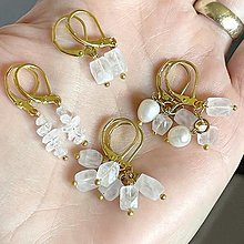 Náušnice - Natural Moonstone Pearls Herkimer Earrings / Jemné náušnice mesačný kameň, perly, herkimer diamanty E010 - 16332879_