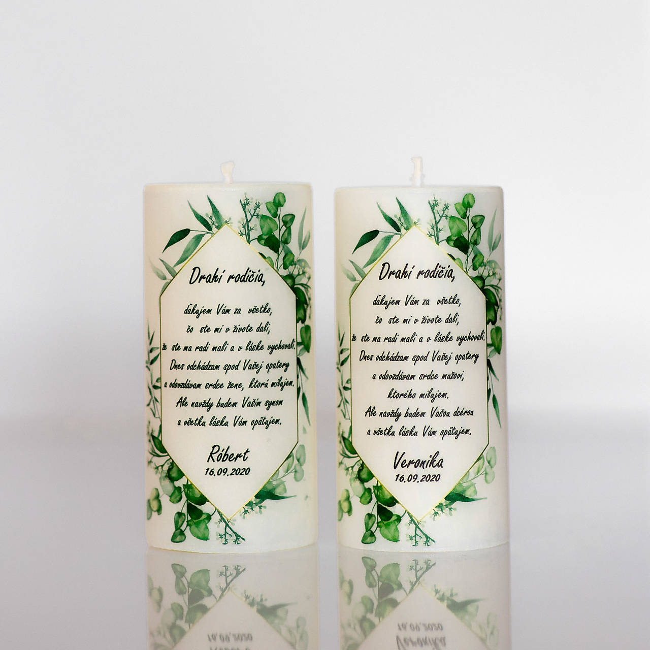 Poďakovanie svadobným rodičom - Vzor č.11- Sviečka z palmového vosku