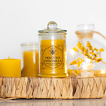 Sviečky - Sviečka zo 100% včelieho vosku v skle - Medovka&Citronella - 16334204_