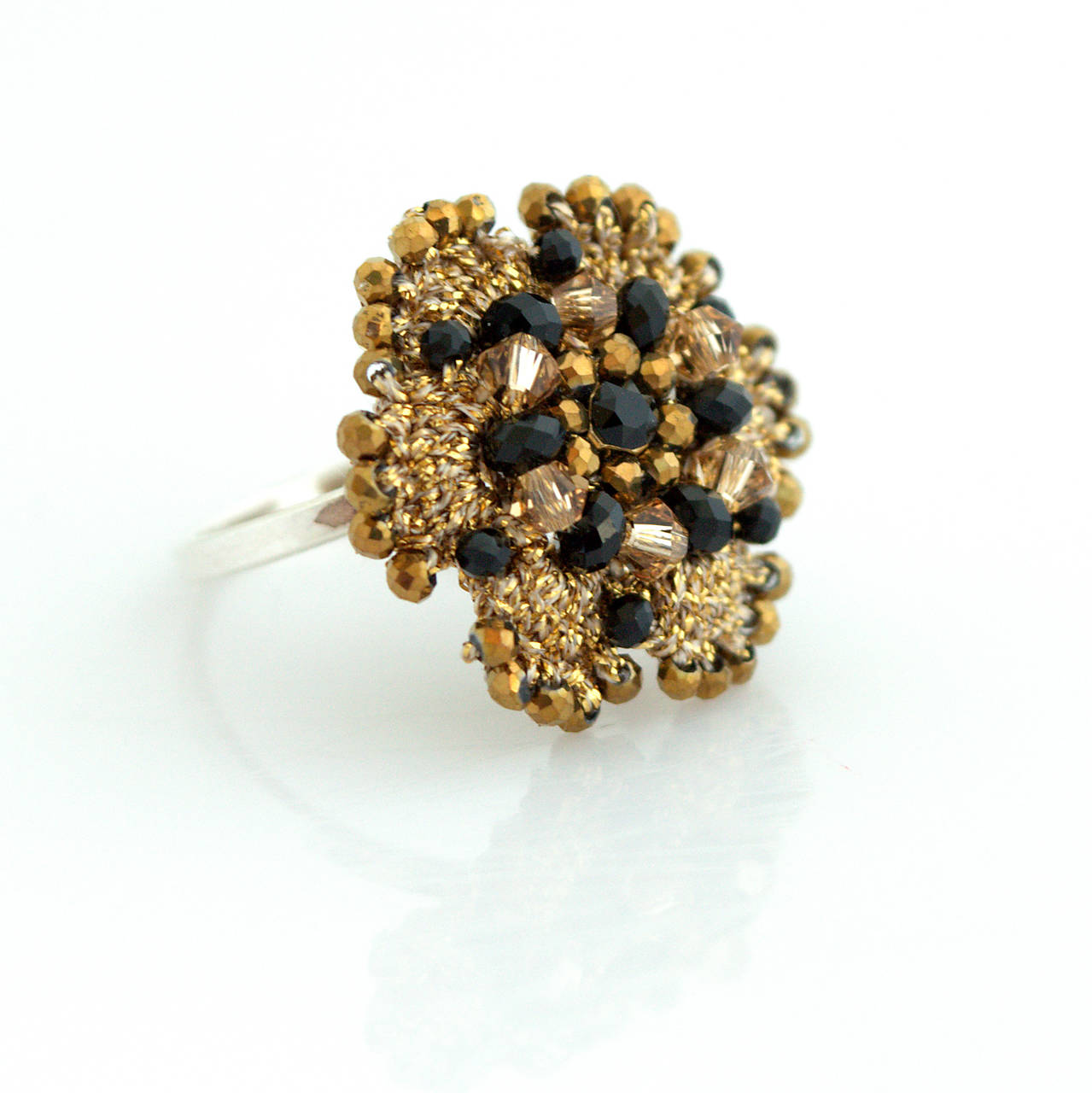 Čipkovaný prsteň s Onyxmi (Ag925)