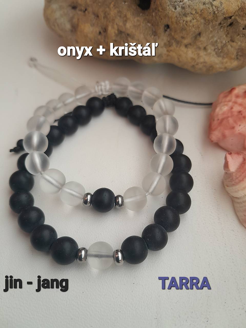 Partnerské náramky z minerálov Jin - jang (Onyx + krištáľ, č. 3851)
