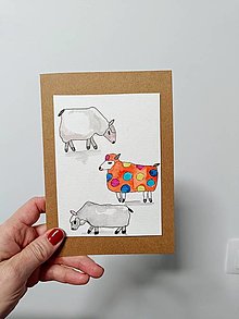 Papiernictvo - Veľkonočná pohľadnica farebná ovečka - 16333384_