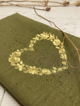 Úžitkový textil - Valentínska "pickle" Ľanová utierka ,,zlaté SRDCE" - 16333611_