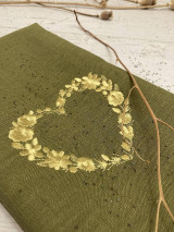 Úžitkový textil - Valentínska "pickle" Ľanová utierka ,,zlaté SRDCE" - 16333634_