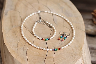 Sady šperkov - 3-dielna perlová súprava šperkov čakrová - 16332708_