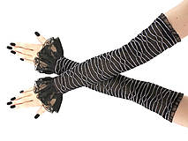 Rukavice - Dámské čierno strieborné spoločenské rukavice s čipkou - 16338226_